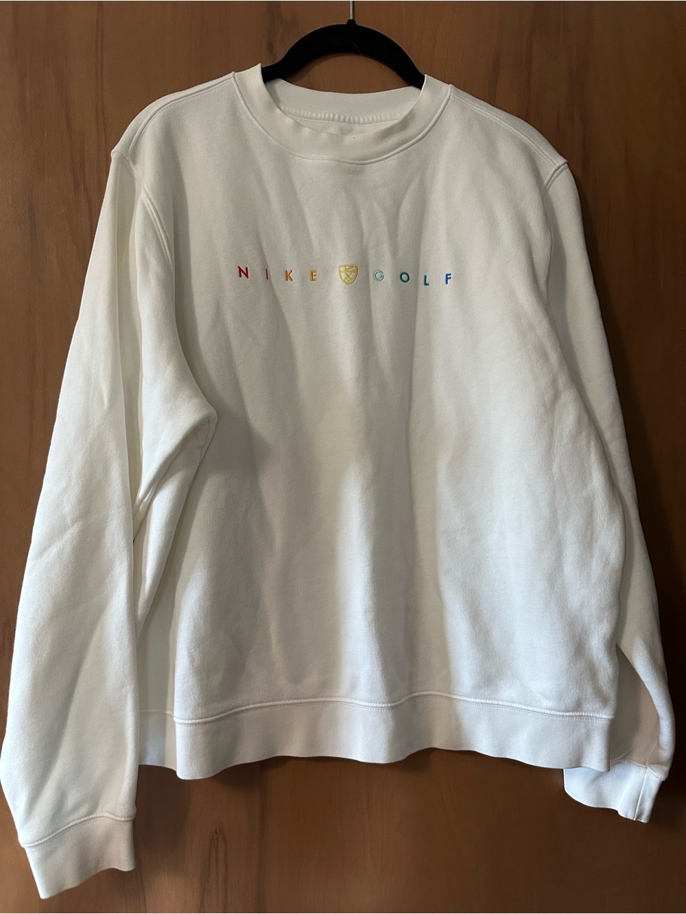Nike Golf White Crewneck Sweatshirt with Multicolor Logo Size Medium